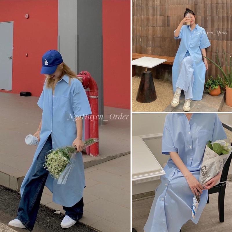 Sơ Mi VÁY dáng dày form rộng ngắn tay style Hàn chất dày