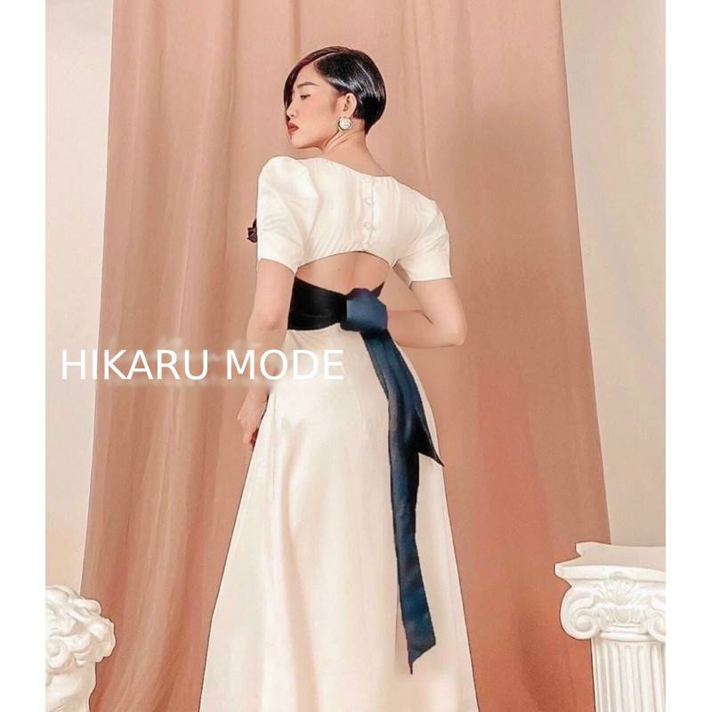 Đầm Dáng Midi Cổ Vuông Hở Lưng