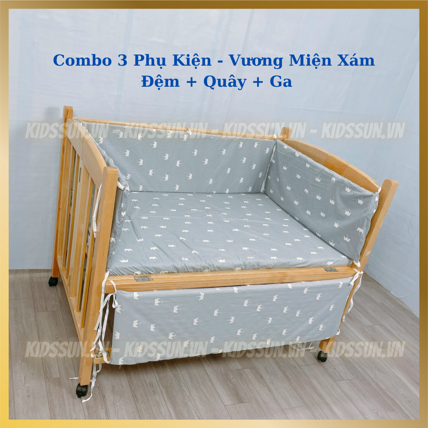 Combo 3 Món Phụ Kiện Giường Cũi - Nôi Cũi Cho Bé - Đệm Bông Ép  + Quây 4 Tấm Xung Quanh + Ga Cotton Bọc Đệm - Nhiều Màu Sắc - Kích Thước