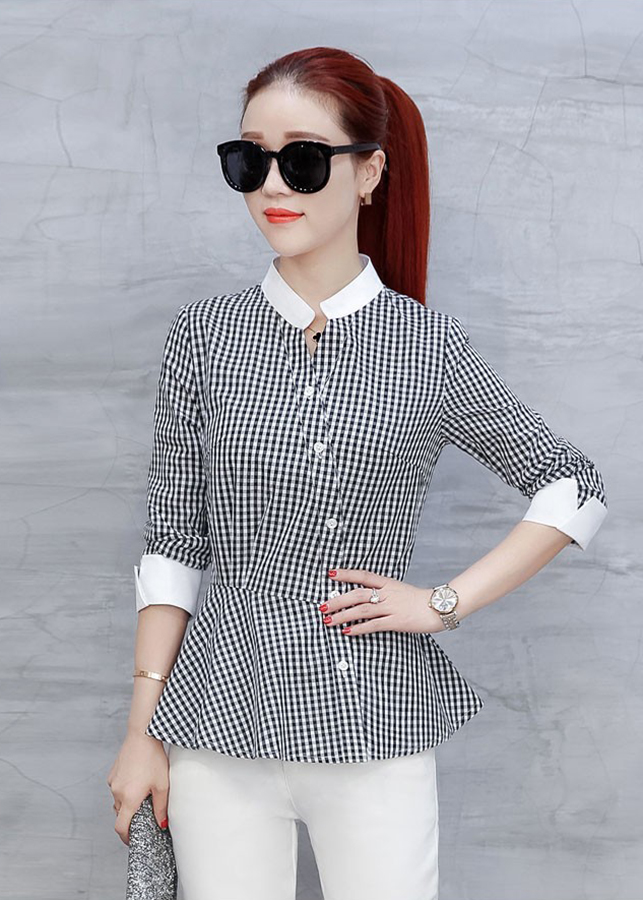 Áo Kiểu Sọc Caro Peplum