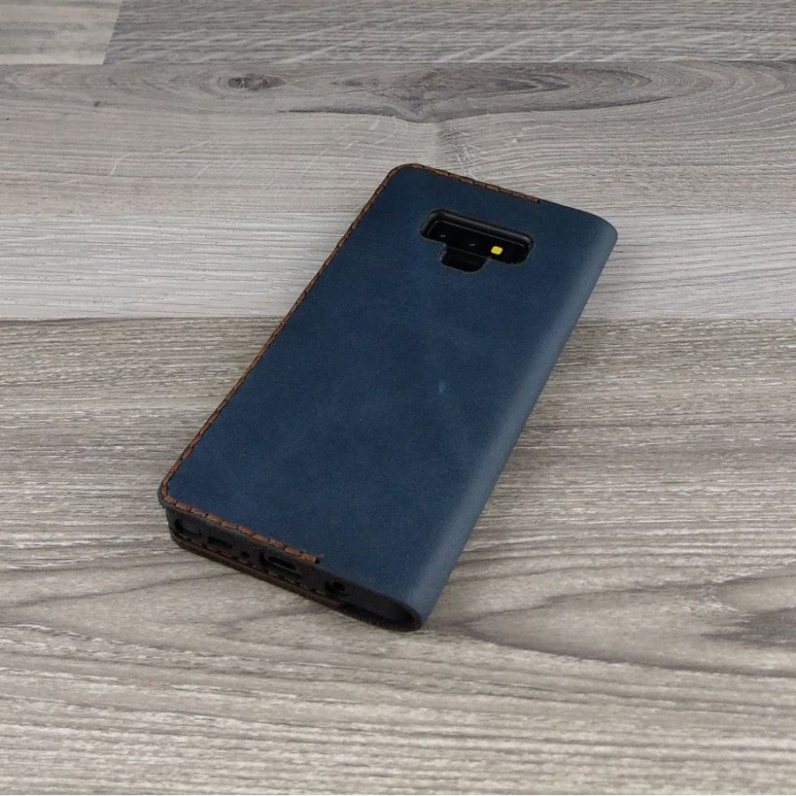 Bao da cho samsung note 9 handmade da nappa màu xanh trơn