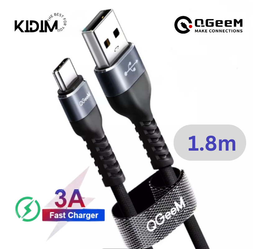 Cáp sạc nhanh QGeeM USB Type C 3A dài 1.8m - Hàng chính hãng