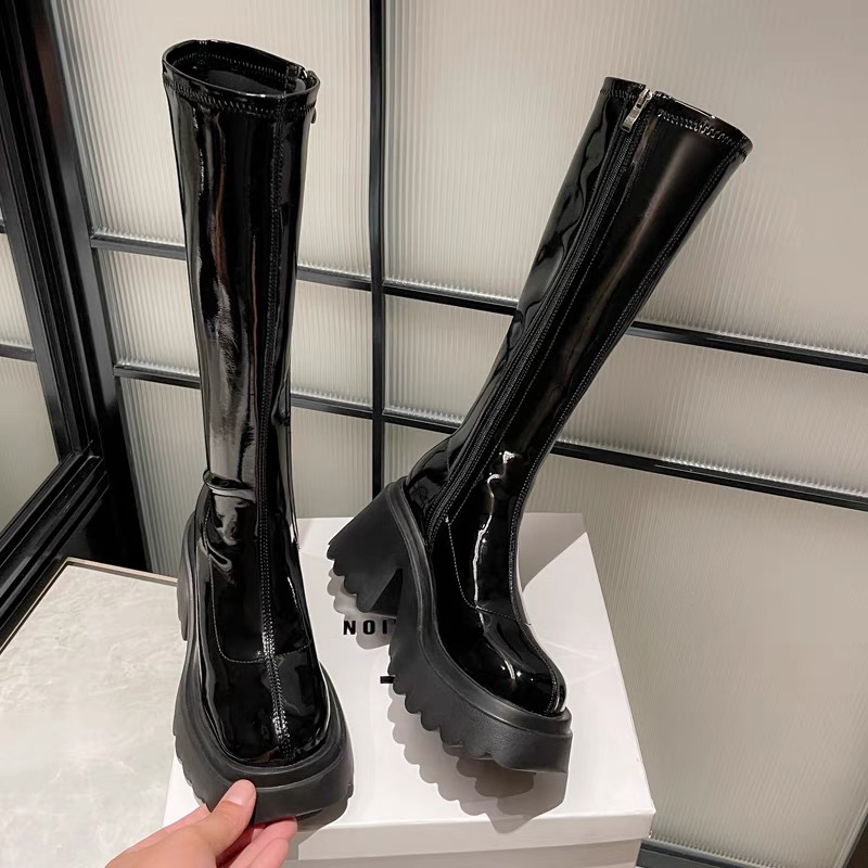 Giày boot nữ ống cao QUA GỐI GCC130 và DƯỚI GỐI GCC128 đế dầy 8CM BẢN TO cá tính