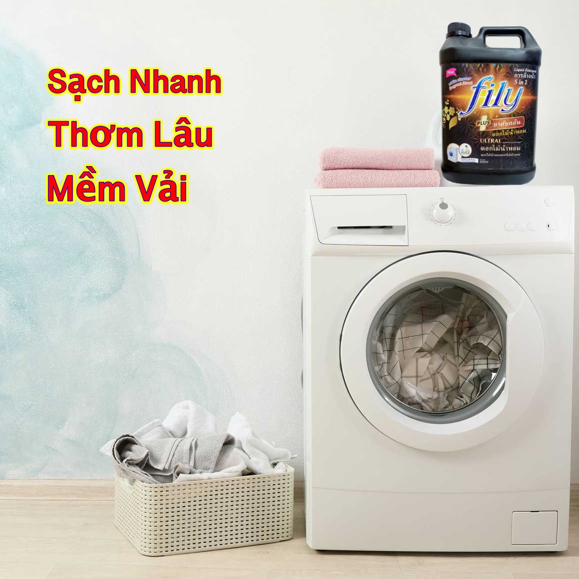 Nước Giặt Can ( 5 lít ) Thơm Lâu Công Nghệ Thái Lan  FILY Đen Hương Comfor Lưu Hương Tới 24h