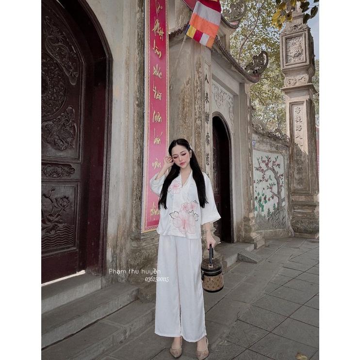 Đồ Đi Chùa Thêu Đắp Hoa Ren Cao Cấp Dáng Yêu Công Dung Boutyque SJ01