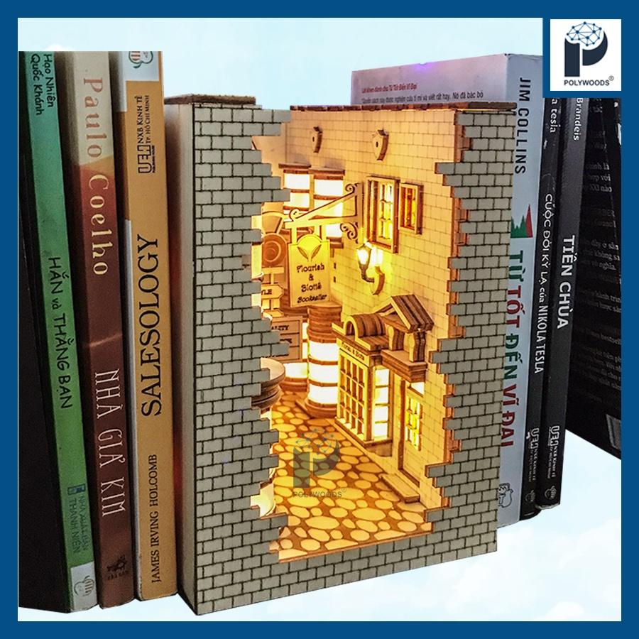 Harry Potter Mô hình Lắp ráp Hẻm Xéo Size bé - Hộp chặn sách gỗ thơm có đèn trang trí tủ sách/bàn làm việc