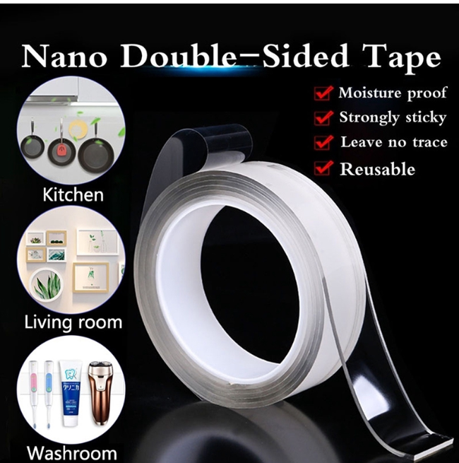 Băng keo băng dính nano hai mặt trong suốt dài 1m siêu chắc chắn