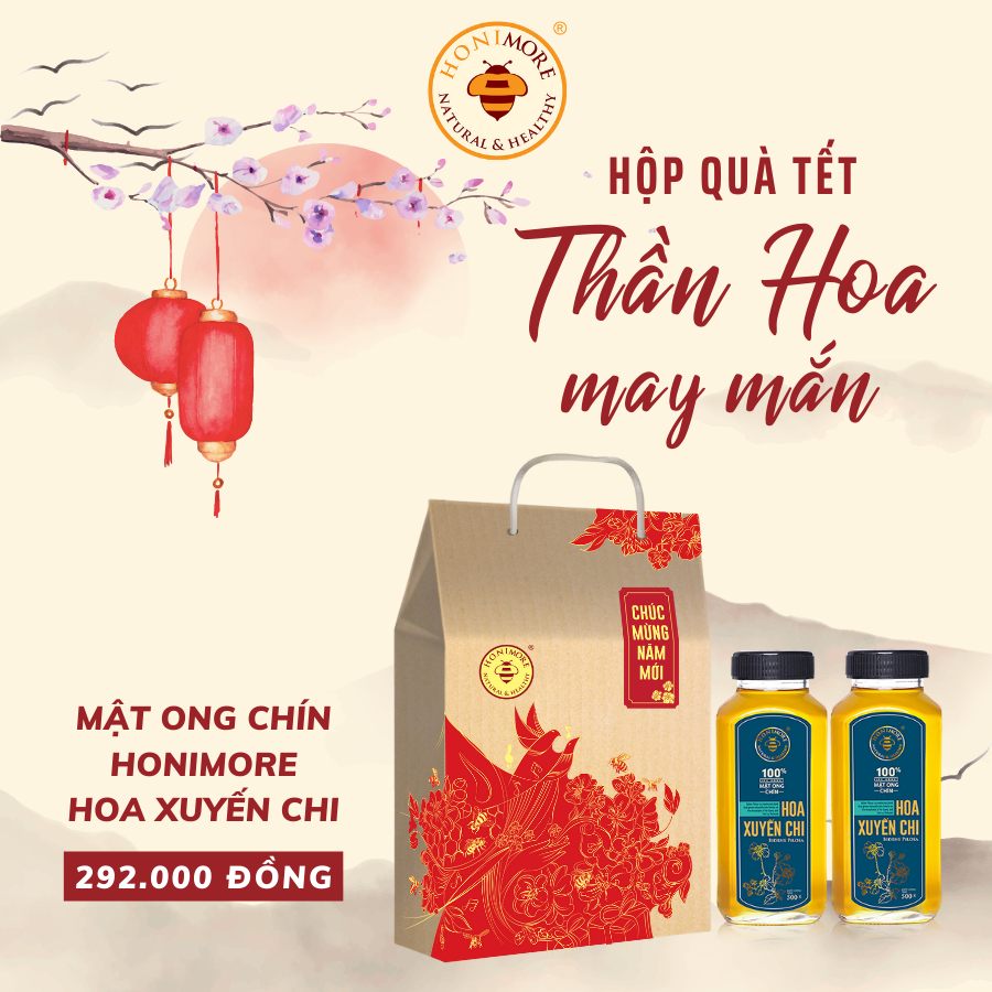 Hộp quà sức khỏe Thần Hoa - Combo Mật ong chín Honimore Hoa Xuyến chi 500g - tặng 1 mật ong nguyên chất 500g