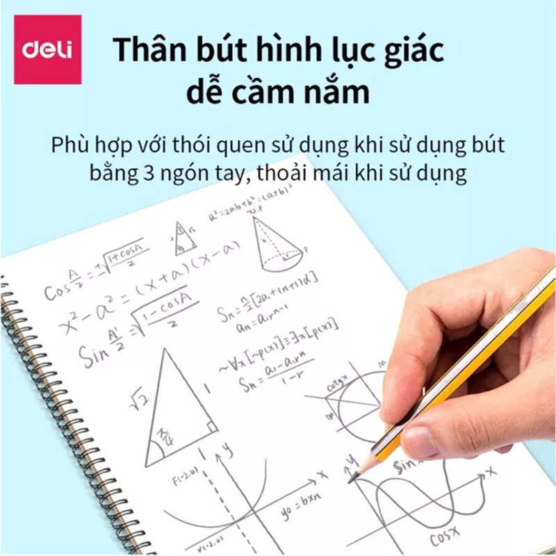 Hộp 12 bút chì gỗ Deli 2B thân lục giác có tẩy Scribe C004