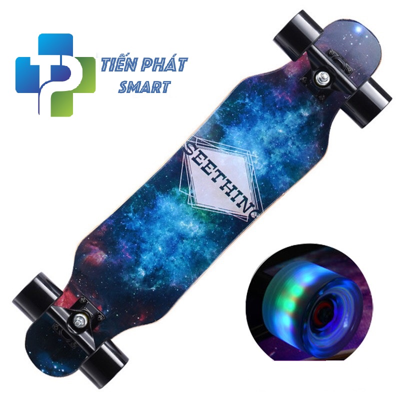 Ván trượt thể thao Longboard gỗ nhám 8 lớp in họa tiết lạ mắt,khách chọn màu ( bảo hành 1 đổi 1 trong 7 ngày )Mẫu Bánh Xanh Phát Sáng