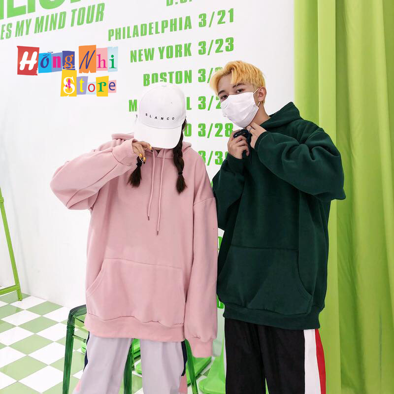 Áo Hoodie Trơn Màu Hồng Ruốc Cao Cấp Dáng Rộng Unisex Nam Nữ Mặc Được - MM