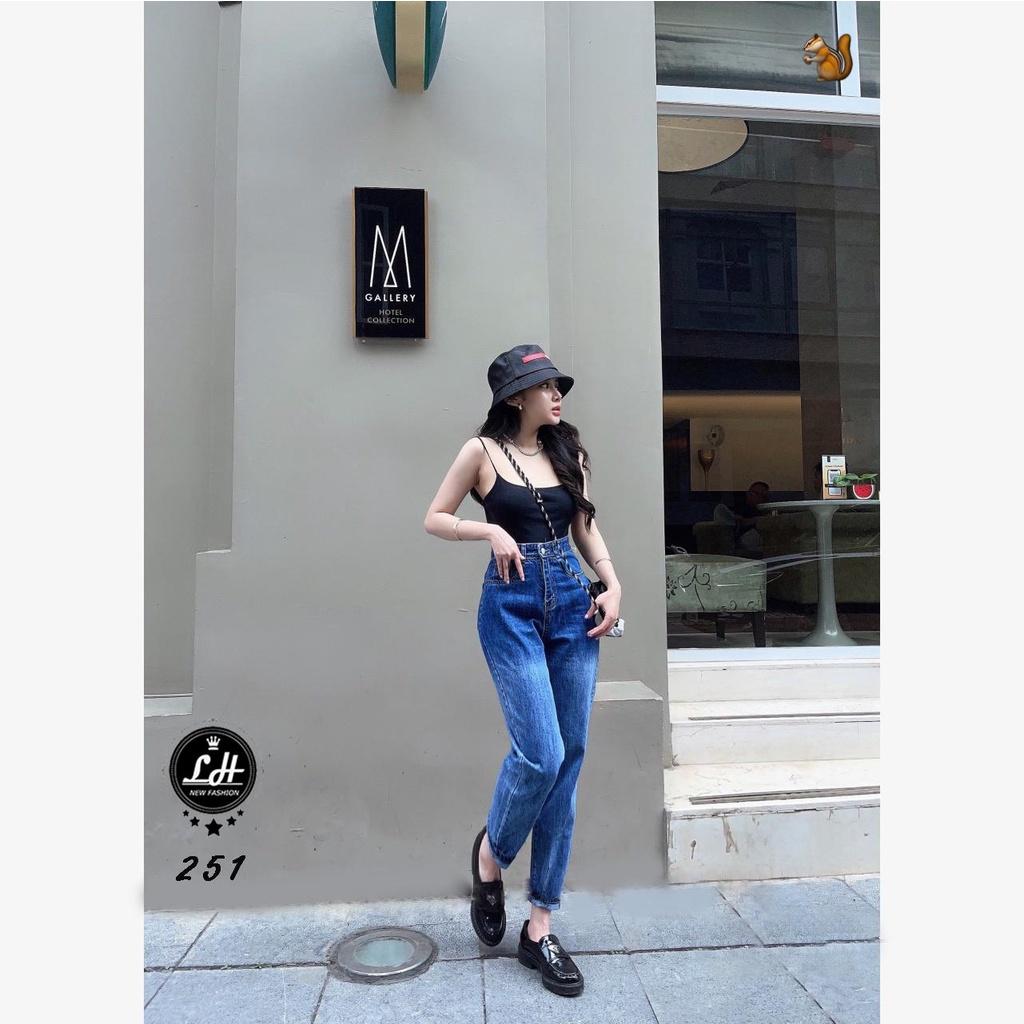Quần bò baggy màu xanh loang trơn đơn giản cho nàng Lê Huy fashion Ms 251