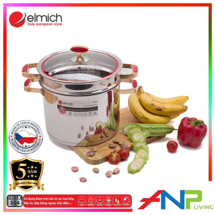 Nồi Hấp Elmich Inox 304 Red Velvet EL0979 (28 cm)