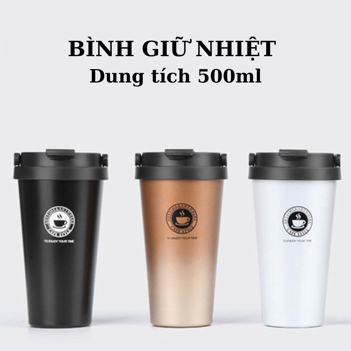 Bình Nước Giữ Nhiệt Inox SmartChoice Cốc Giữ Nhiệt Cafe 500ml Bình Nước Giữ Nhiệt Có Quai Xách Tiện Lợi, 5 Màu Thời Trang