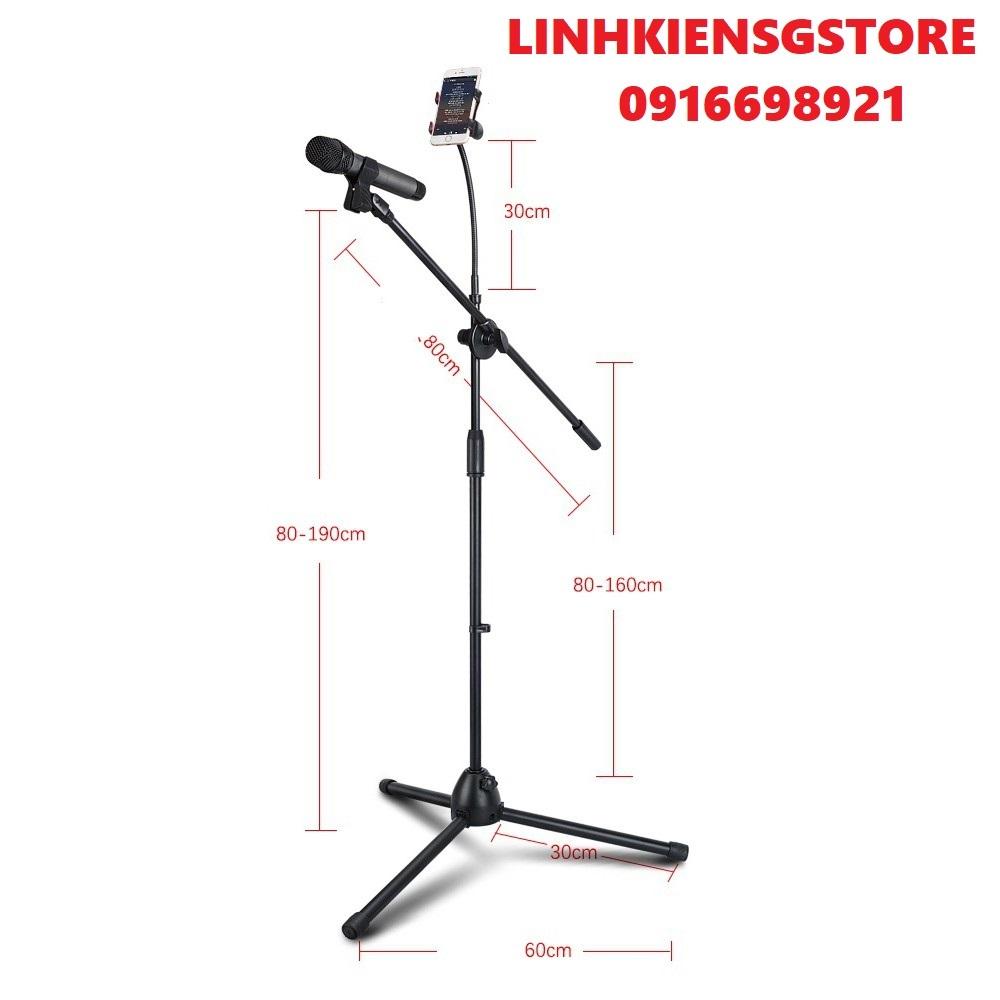 Chân Đế Micro Đứng Có Kẹp Điện Thoại Tăng Giảm Chiều Cao Boom Mic Stand