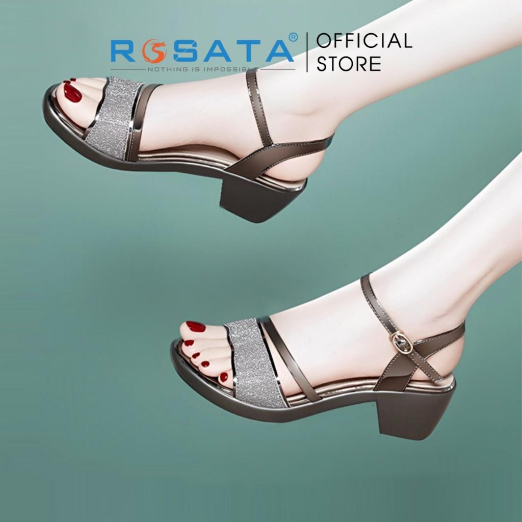 Dép sandal nữ ROSATA RO530 mũi tròn xỏ ngón quai hậu cài khóa dây mảnh gót vuông cao 5cm xuất xứ Việt Nam - Chì