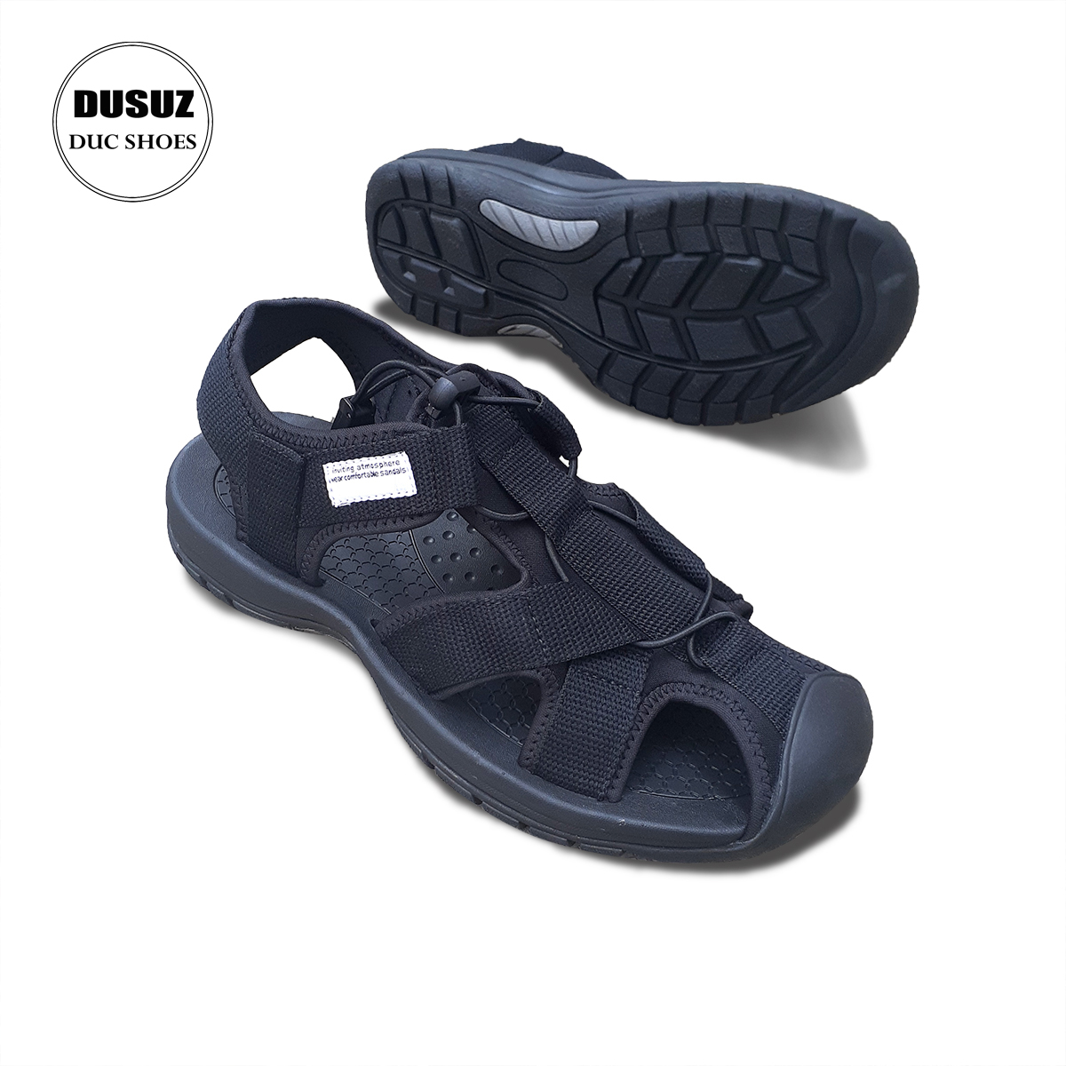 Giày sandal nam có size To hàng xuất khẩu dây rút bền và êm chân vải dù màu đen