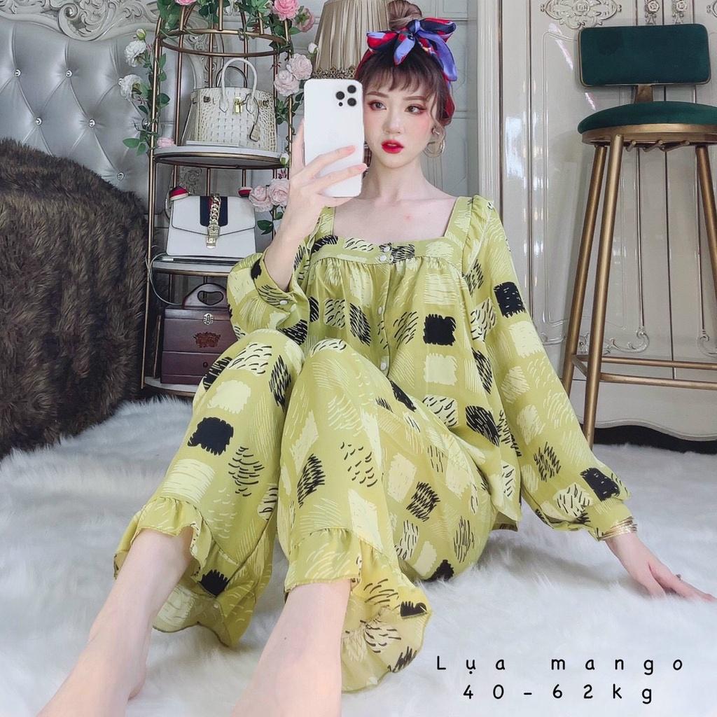 Đồ bộ nữ dài tay cổ vuông pizama lụa mango loại 1 cao cấp dễ thương giá rẻ freesize dưới 62kg MY STORE S56
