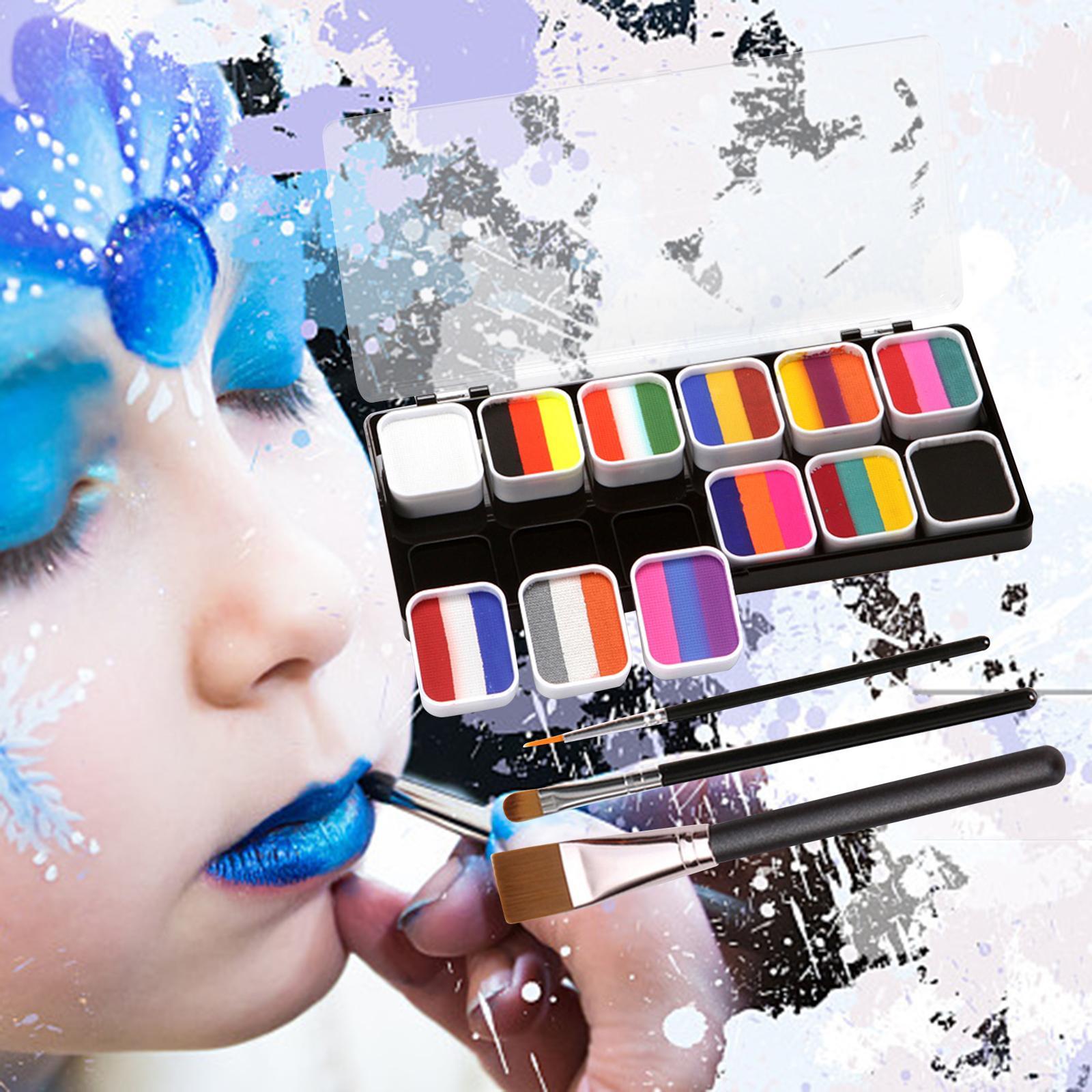Professional Face Body Paint Kit 3 Brushes Painting Facepaint Party