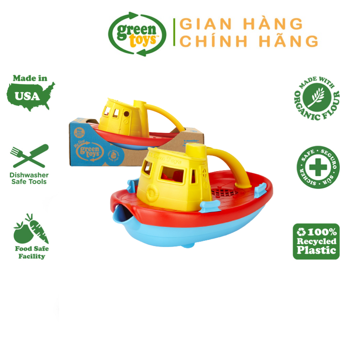 Đồ Chơi Tàu Thuỷ Kéo Green Toys Cho Bé Từ 6 Tháng – Vàng