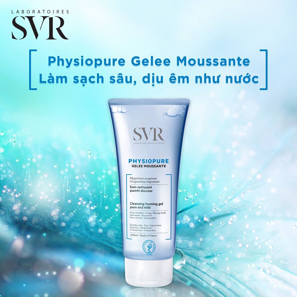 Gel rửa mặt dành cho da nhạy cảm SVR physiopure gelee moussante TẶNG bông tẩy trang Jomi / son dưỡng Rebirth (Nhập khẩu)