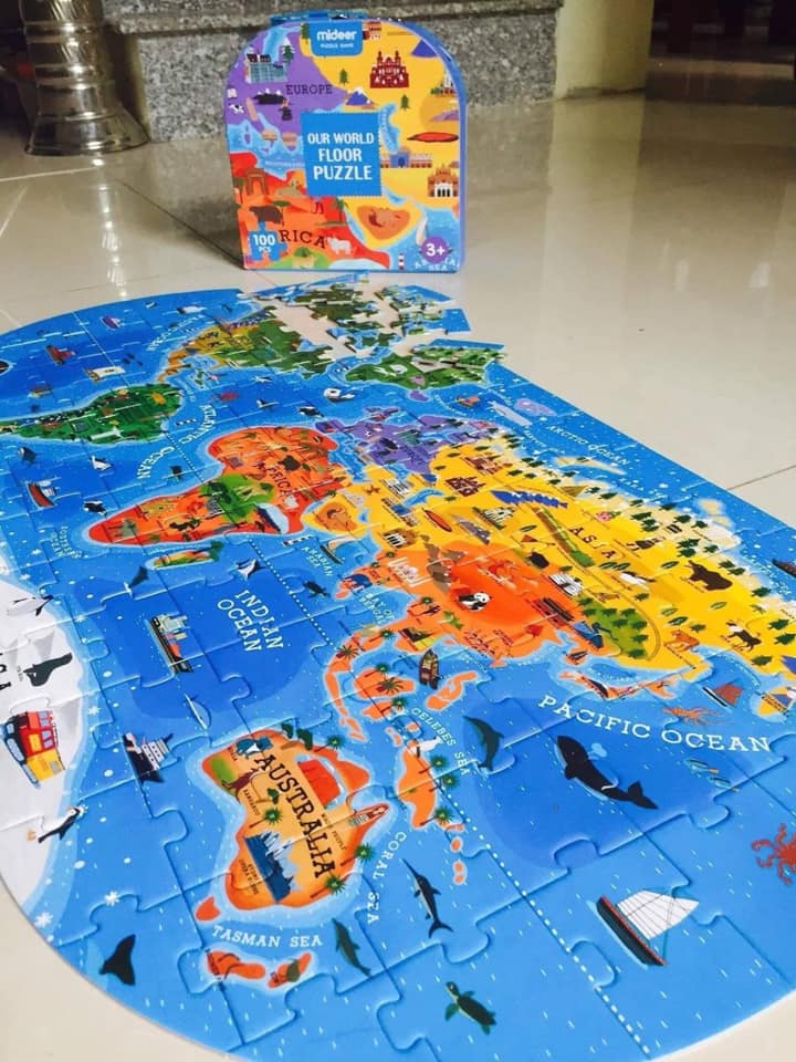 Bộ xếp hình puzzle valy Mideer 100 mảnh ghép dành cho bé 4 tuổi trở lên - Chủ đề Thế giới chúng ta MD3027