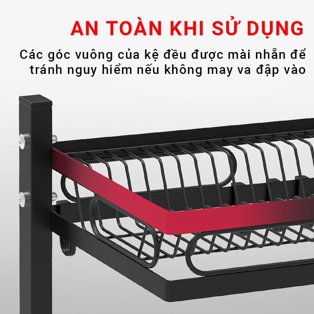 Kệ chén bát đa năng VANDO kích thước 2 tầng 95cm bằng thép carbon cao cấp không gỉ, giá để bát trên bồn rửa ráo nước cho nhà bếp sạch sẽ