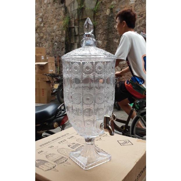 BÌNH ĐỰNG NƯỚC UỐNG THỦY TINH TRẮNG VÀNG CÓ VÒI RÓT TIỆN LỢI 4,5 LÍT