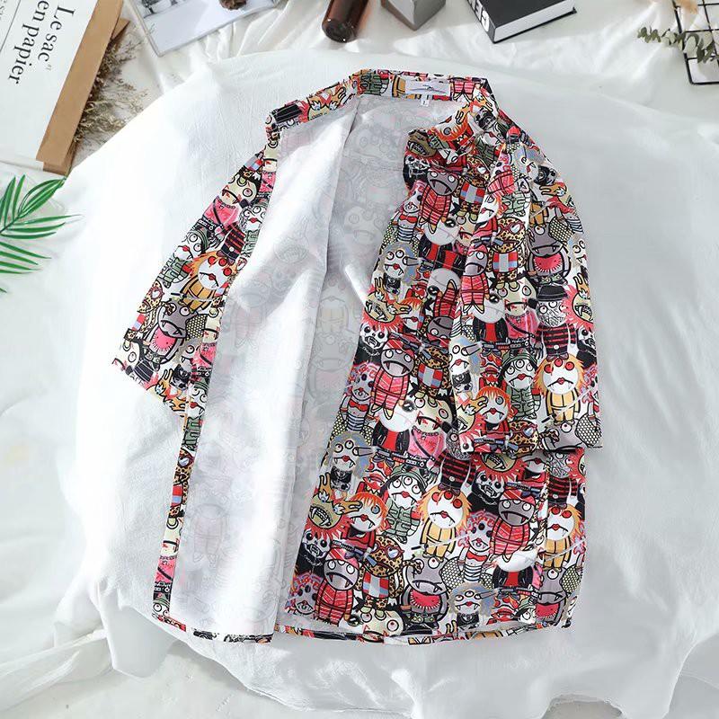 Áo sơ mi ngắn tay in họa tiết hoạt hình thời trang dành cho nam