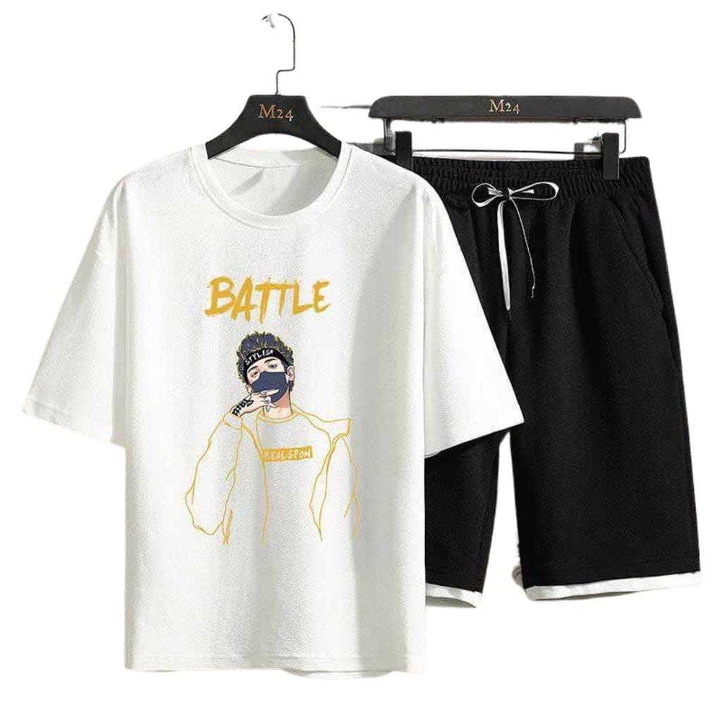 Bộ Đồ Nam Mùa Hè Thể Thao Unisex Quần Short Áo Thun Họa Tiết In Chữ BATTLE Ulzzang thoitrangnamdt