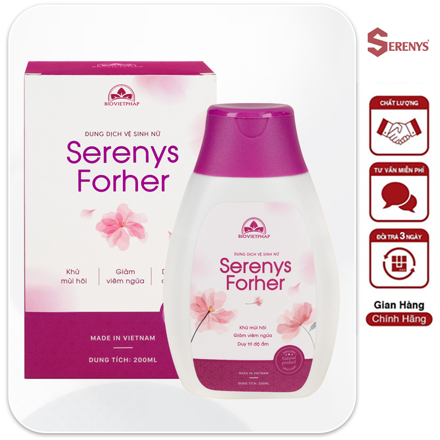 Dung Dịch Vệ Sinh Phụ Nữ Serenys Forher giúp khử mùi hôi, giảm viêm ngứa, cân bằng độ ẩm, độ Ph 200ml