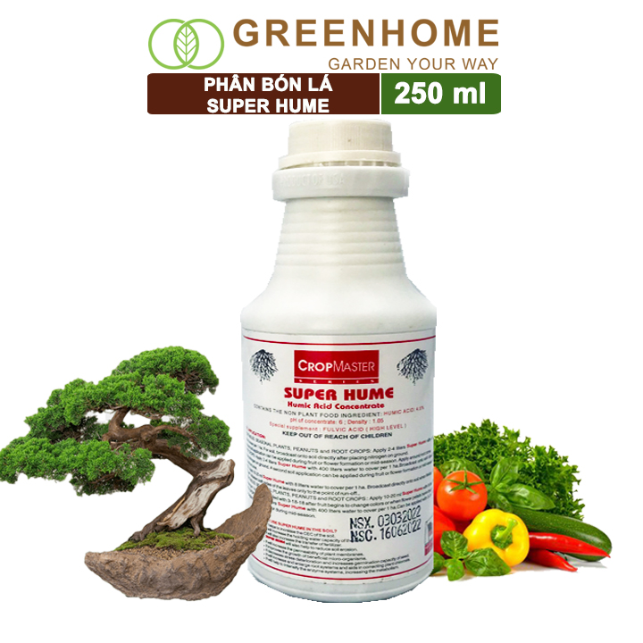 Phân bón lá Super Hume, chai 250ml, cải tạo đất, kích thích rễ, đâm chồi, đẻ nhánh khoẻ| Greenhome
