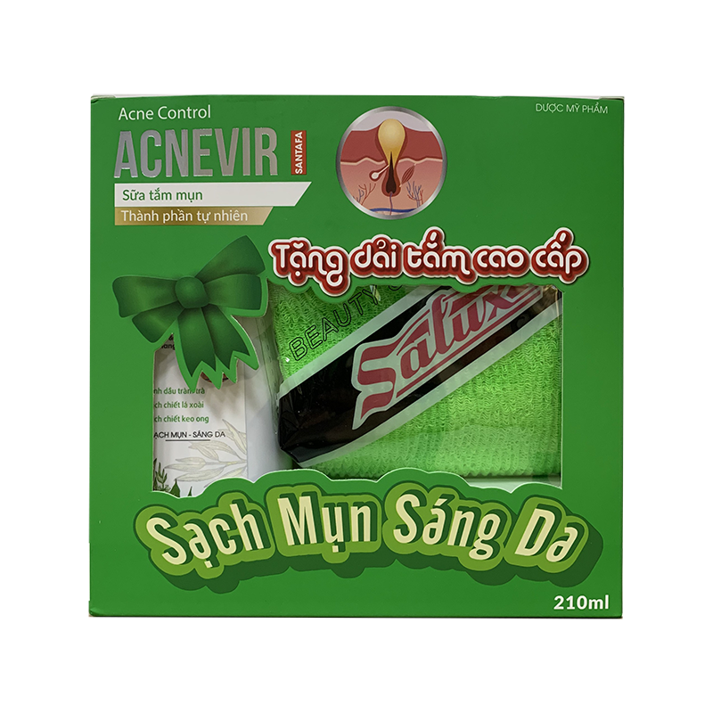 {Combo} : 1 Sữa tắm chuyên biệt cho mụn lưng &amp; bệnh viêm nang lông Acnevir TẶNG 1 dải tắm- Chai 210ml