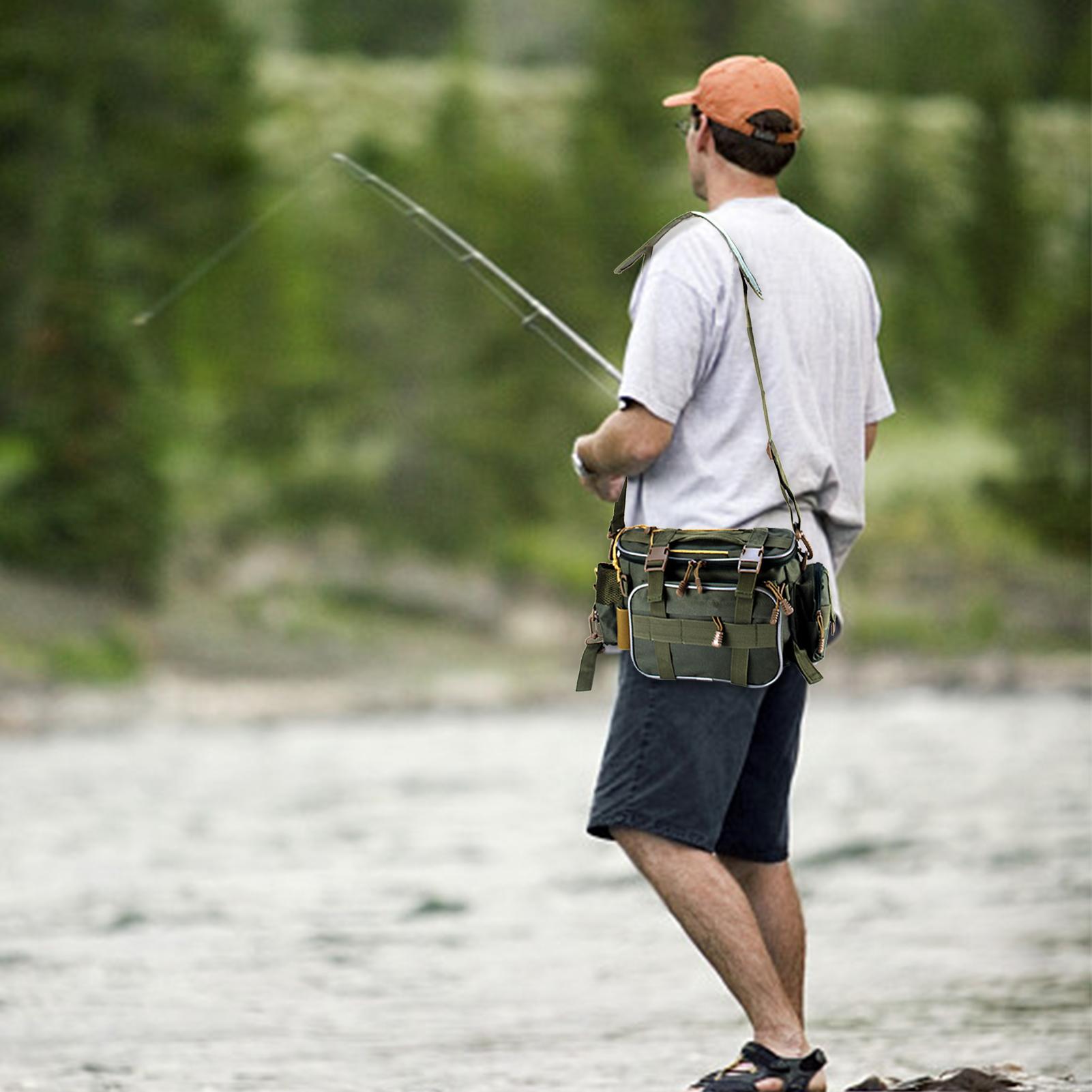 Túi đựng đồ câu cá đeo thắt lưng làm bằng vải polyester chất lượng, chống nước và chống mài mòn.