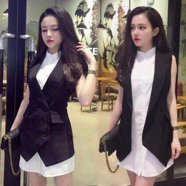 Set đầm sơmi khoác vest
