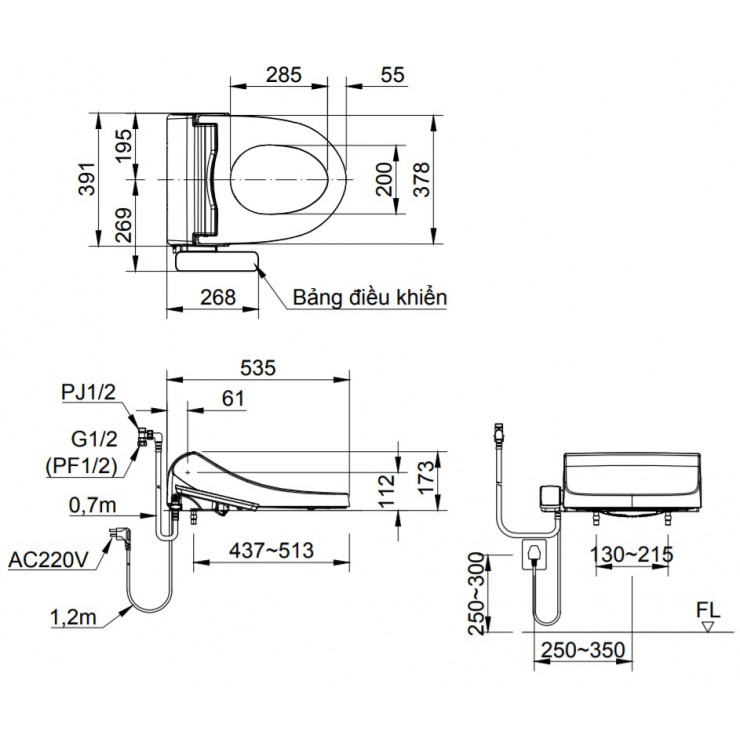 Nắp Bồn Cầu Điện Tử INAX CW-H18VN Shower Toilet