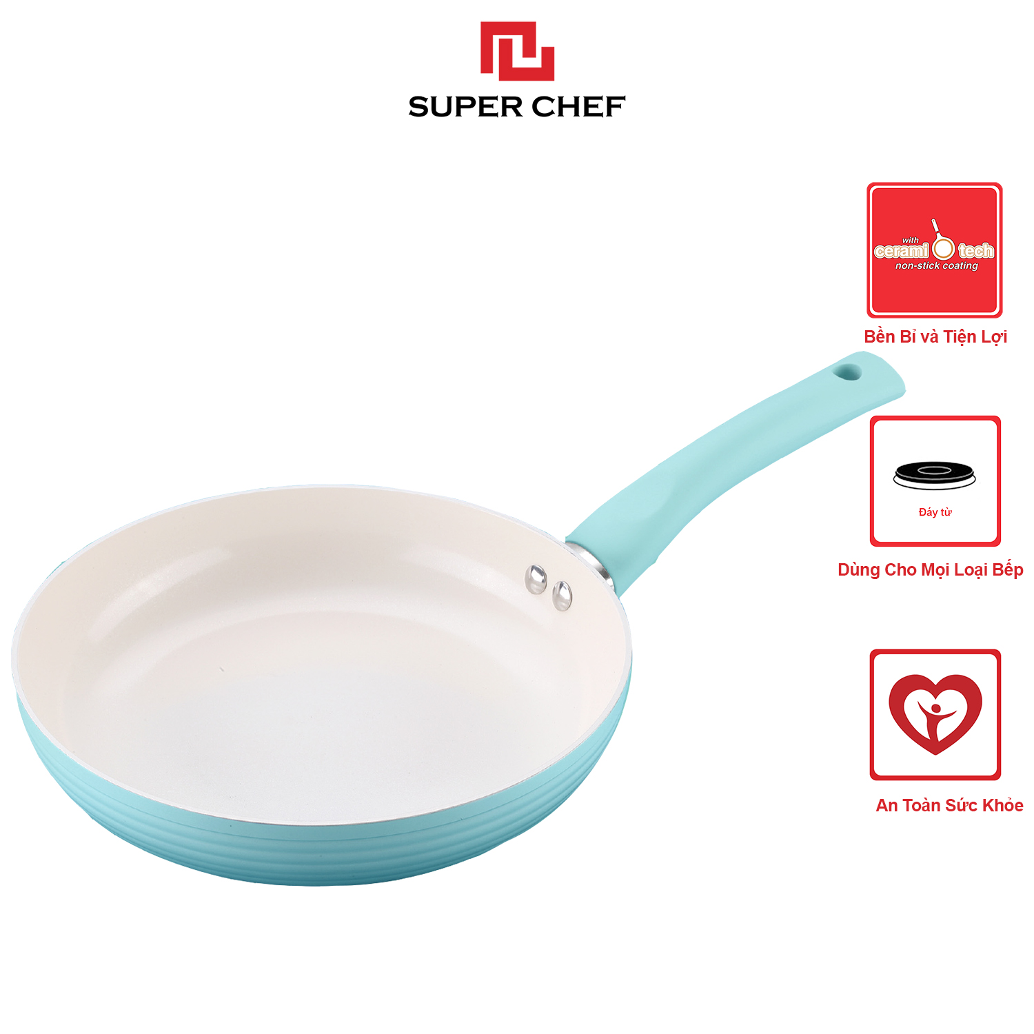 Chảo Chống Dính Ceramic Chef Blue Đáy Từ Cao Cấp Siêu Bền Bỉ Dùng Cho Mọi Loại Bếp ( size 24 cm)