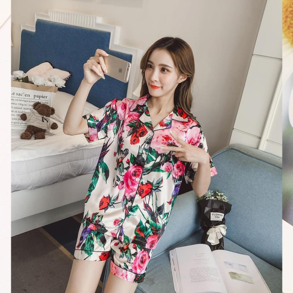 Đồ bộ pijama nữ quần đùi - đồ bộ mặc nhà đùi lụa satin mềm mịn, xinh xắn B60