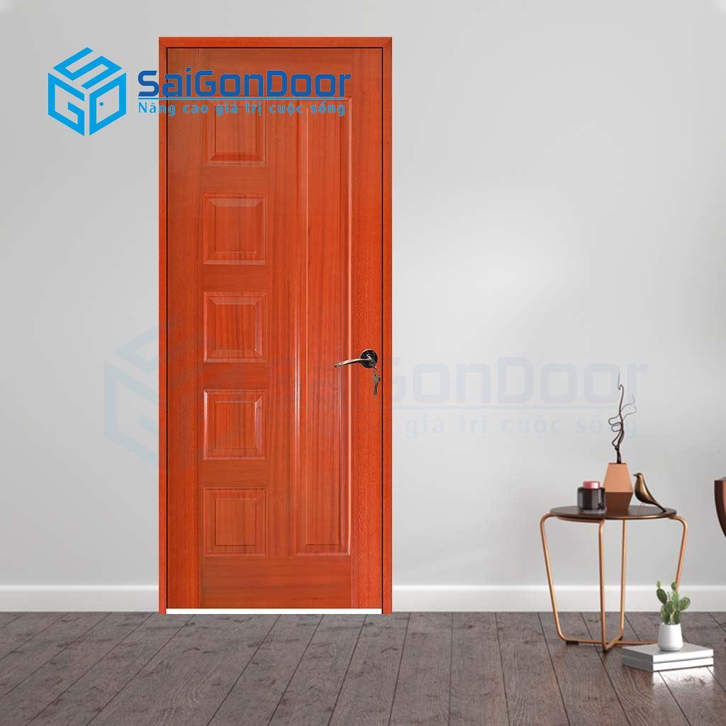 Cửa Gỗ Nhà Tắm SGD HDF Veneer 6B-Xoan Dao (Bao Gồm: Khung, Cánh, Nẹp) - SAIGONDOOR