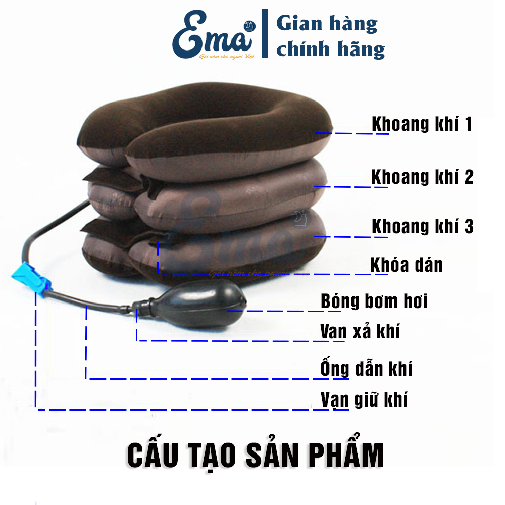 Gối cổ bơm hơi 3 tầng kéo giãn đốt sống cổ EMA hỗ trợ giảm đau, ngăn ngừa thoái hóa đốt sống cổ