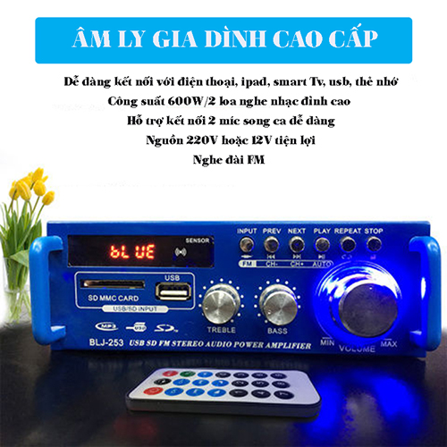 Amply Karaoke Bluetooth Mini Tely BIJ253 Kết Nối USB Thẻ Nhớ Sử Dụng Nguồn 220V Và 12V