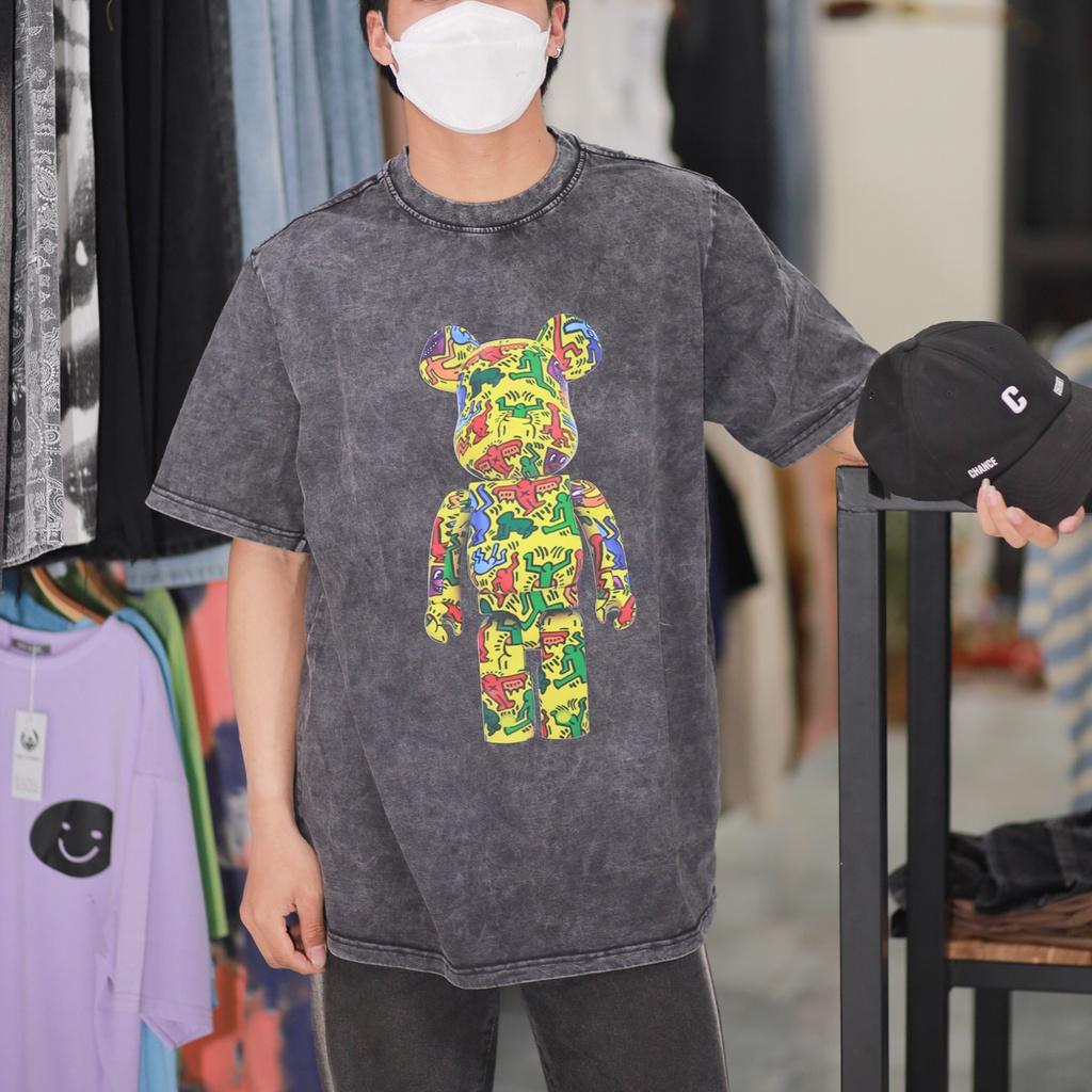 Áo thun tay lỡ Bearbrick nam nữ loang đen chất liệu cotton 100% cao cấp phối dáng unisex