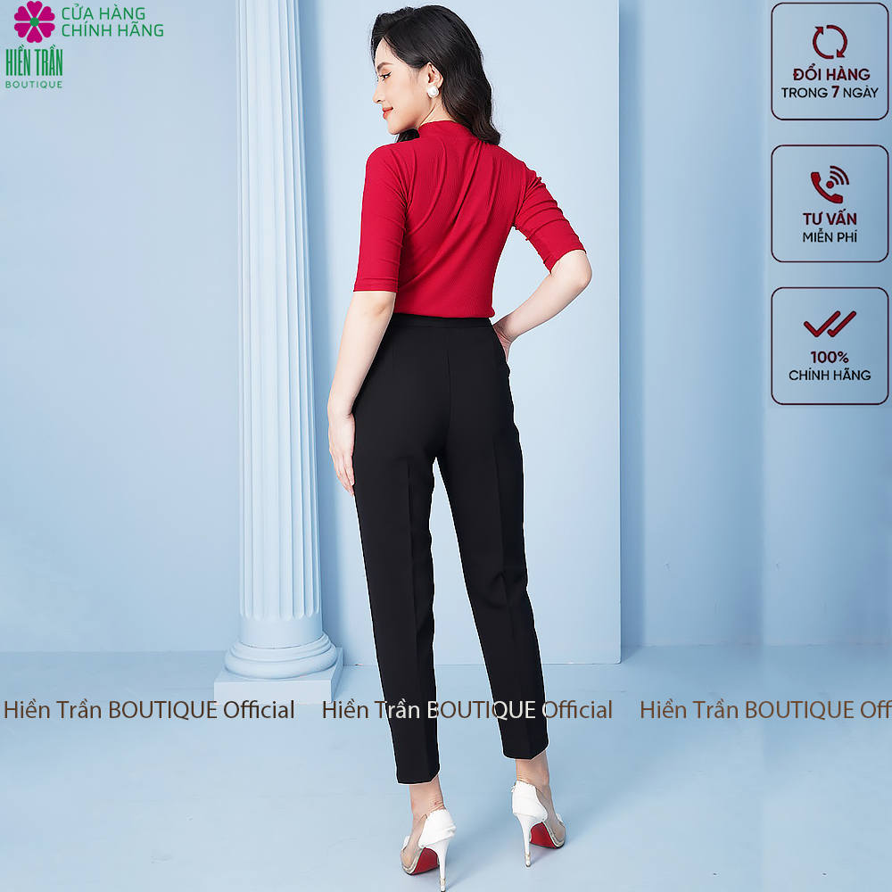 Quần baggy nữ Hiền Trần BOUTIQUE cạp cao form dáng đẹp đồ công sở đai vải vuông cúc lệch