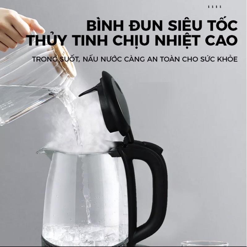 Günter &amp; Hauer Bình Đun Siêu Tốc Bình Trà Điện Thủy Tinh 1,7L LED Dây Đèn Vòng Xanh và Thiết Bị Điều Khiển EK100 - Hàng chính hãng