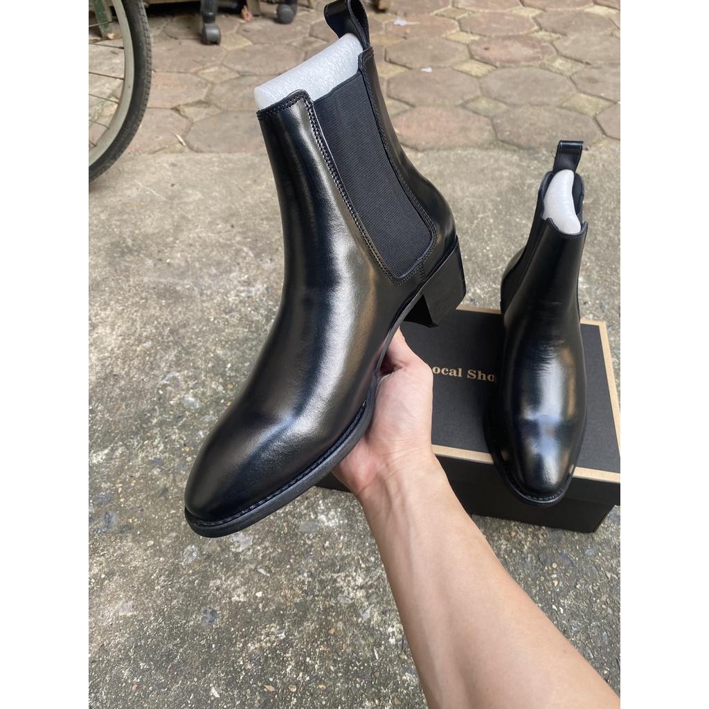 (cao cấp) 4cm Heels Chelsea Boots Classic đế gỗ, giày bốt nam