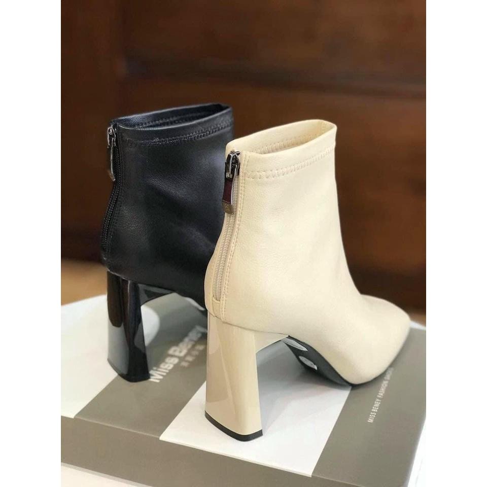 Bốt nữ cao cổ giày Boots da mềm khóa sau cao cấp Miss benny hộp sịn loại 1 boot mũi vuông lửng gót vuông ảnh 8p sang2022