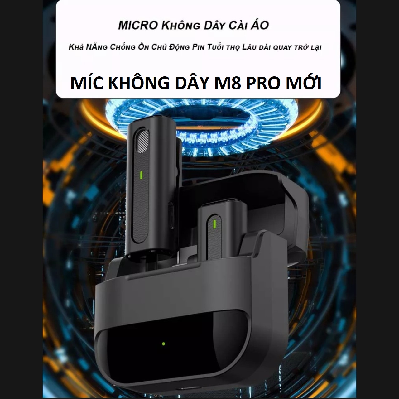 Micro không dây cài áo lọc tiếng ồn khử nhiễu kèm hộp sạc M8 Pro cao câp