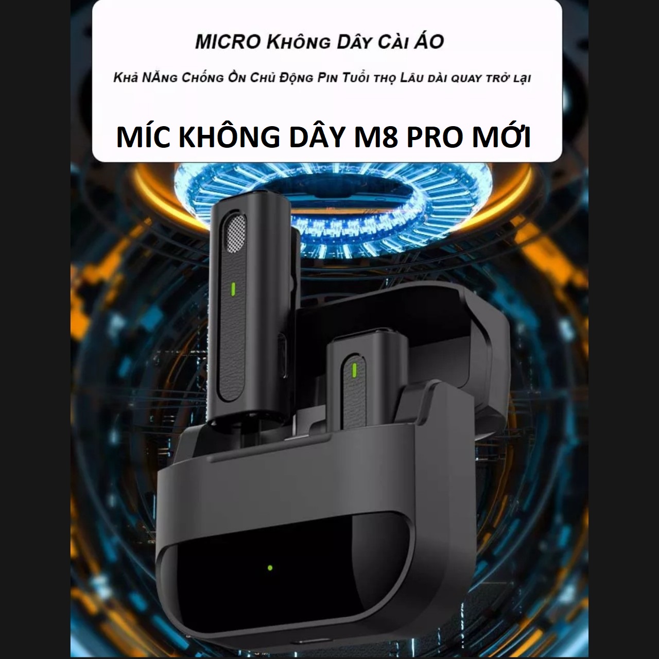 Micro không dây cài áo kèm hộp sạc pin M8 Pro lọc tạp âm khử tiếng ồn thông minh nhờ chip giảm tiếng ồn chuyên nghiệp