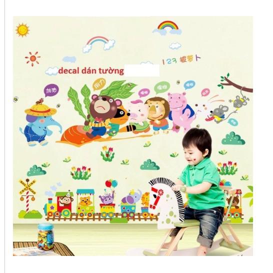 BỘ COMBO DECAL GHÉP ĐÔI TRANG TRÍ - Cà rốt 02 phối Xe lửa 2 TẤM )