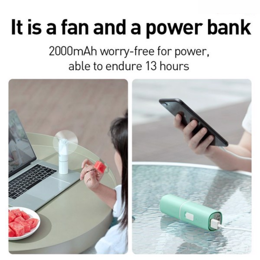 [Hàng Chính Hãng] Quạt cầm tay xếp gọn kiêm sạc dự phòng Baseus Square Portable Folding Fan (2000mAh, 1.1W, Handle/Desktop Foldable Mini Fan) LV761